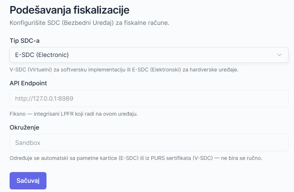 Podešavanja fiskalizacije